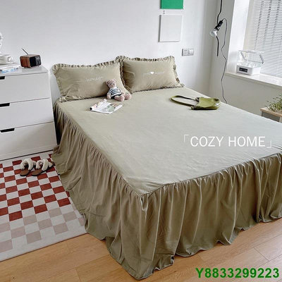 【熱賣精選】「COZY HOME」45cm床裙 素色床包 床單 雙人床包 單人床包 ins博主全棉水洗棉床裙 床裙三件式