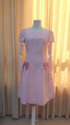 M'S GRACY 全新粉色白條紋小毛球蝴蝶結洋裝🎀經典款日本製 38 保證全新 吊牌完整 最後－張照片是實品顏色🌸誠可小議 免運
