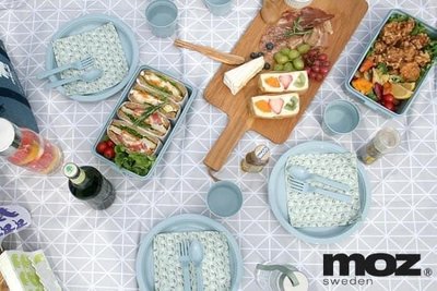 ˙ＴＯＭＡＴＯ生活雜鋪˙日本進口雜貨人氣日本製瑞典品牌moz簡約麋鹿野餐攜帶輕便餐盤杯子碗餐具組附收納網袋(預購)