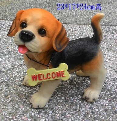 【浪漫349】現貨    可愛站姿米格魯小狗welcome 迎賓犬狗模型雕塑擺飾 波麗材質