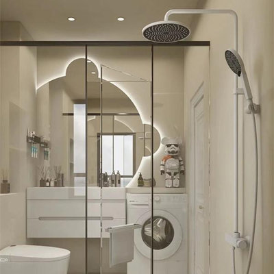 小熊異形浴室鏡led梳妝化妝鏡卡通創意壁掛衛生間半圓鏡子