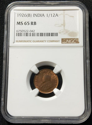 NGC MS65RB 1926年B版印度喬治五世男皇1/12安娜銅幣