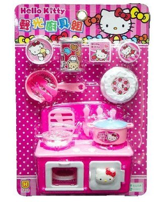 哈哈玩具屋~三麗鷗 正版授權 Hello kitty 凱蒂貓 聲光廚具組 玩具