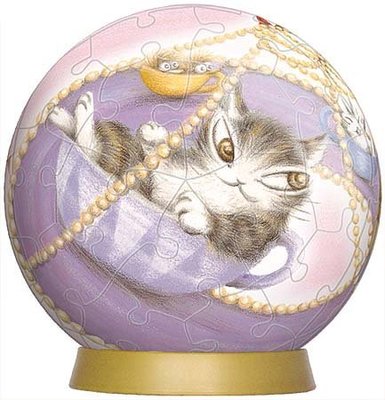 日本拼圖．Wachifield 達洋貓 瓦奇斐爾德 60片3D立體塑膠球型絕版拼圖，2003-287