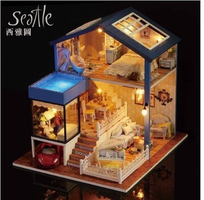 地下尋寶庫:DIY袖珍屋娃娃屋材料包小屋西雅圖  聖誕生日結婚禮物 日本音樂機心