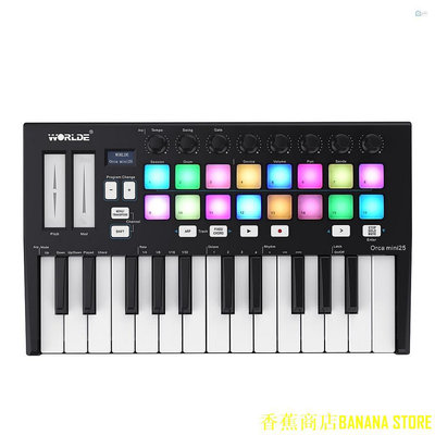 天極TJ百貨Yohi WORLDE Orca mini25 便攜式 25 鍵 USB MIDI 鍵盤控制器, 帶 16 RGB 背光