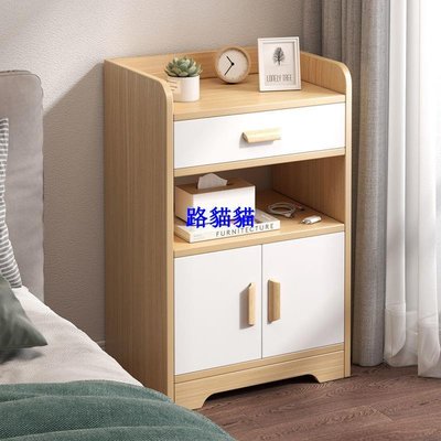床頭柜簡約現代帶滑輪簡易小型床頭置物架臥室家用收納柜子儲物柜路貓貓