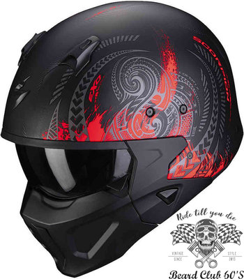 ♛大鬍子俱樂部♛ Scorpion ® Covert-X Tattoo 蠍子 街車 面罩 升級版 Jet 安全帽 黑/紅
