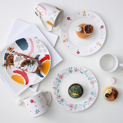 ins風早餐盤吐司面包盤子陶瓷創意韓式蛋糕點心碟家用菜盤彩繪盤