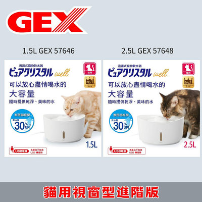 日本GEX 視窗型進階版1.5L/2.5L飲水機/貓/DC馬達低水位自動停止運作/軟水過濾棉 新款 usb