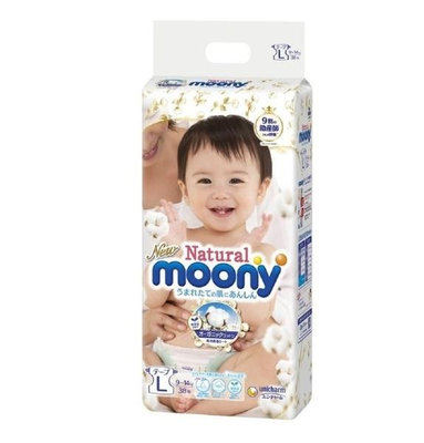 Natural Moony 日本頂級版紙尿褲 黏貼型 L 號 - 152片(38片4包)