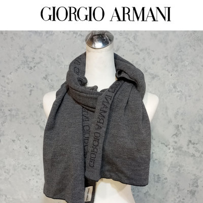 【皮老闆二店】 二手真品 GIORGIO ARMANI 圍巾 雙面 保暖圍巾 100%羊毛 170*30 義大利製 H142