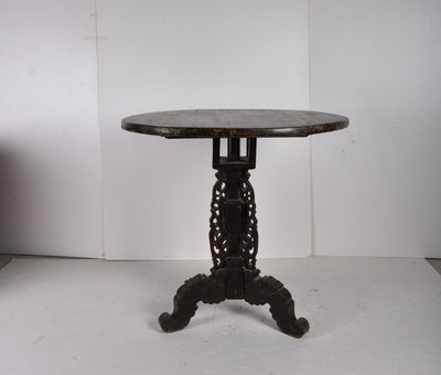 【二手】清中期雕花圓桌，品相好，桌面可折疊12530【銅都古董】古玩 收藏 古董