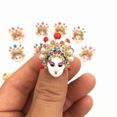中國風復古中國風刀馬旦臉譜戒指個性創意戒指女飾品京劇食指指環-純手工藝術品