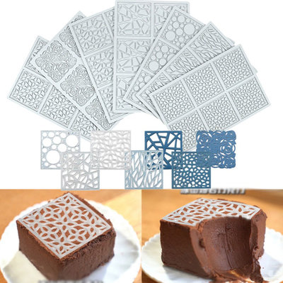 新款方形花朵紋路翻糖矽膠蕾絲墊/巧克力分子料理脆片裝飾印花模/diy巧克力創意裝飾/烘焙模具/蛋糕圍邊翻糖印花模