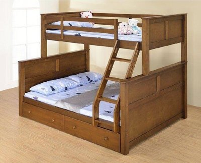 【萊夫家居】NC-7-1C：胡桃色抽屜三人雙層床【台中家具】實木床 上下舖 兒童床 實木床 宿舍床 雙人床 單人床