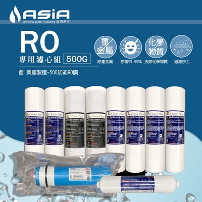 【亞洲淨水】直輸型RO五道式用套裝濾心組 免運【含 美國陶氏 FILMTEC RO膜500加侖，美國製造】