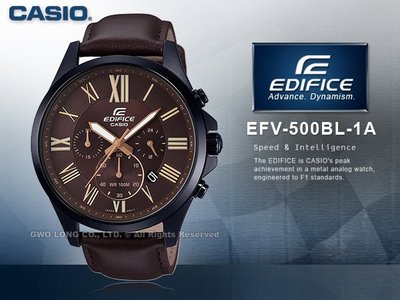 CASIO 卡西歐 手錶專賣店 EDIFICE EFV-500BL-1A 男錶 真皮錶帶 礦物玻璃/玻璃球 防水 日期