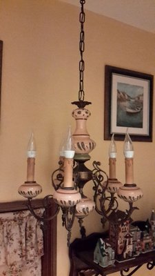 【波賽頓-歐洲古董拍賣】歐洲/西洋古董 意大利彩繪陶瓷吊燈/燭台 5 燈