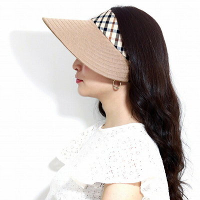 日本製 DAKS 帽 抗UV 帽緣經典格紋帽 中空遮陽帽 卡其色 預