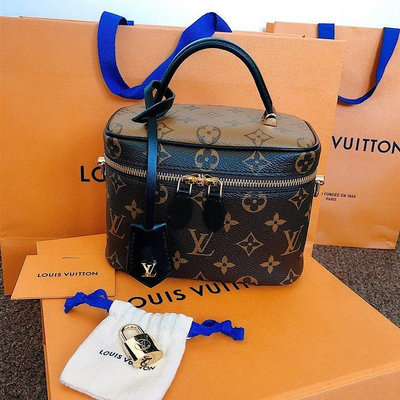 LV 路易威登 VANITY PM 字紋雙色拉鍊金鍊化妝箱包兩用包 手提包 斜背包 M45165