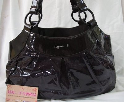 ♥♥娃娃二手名牌精品♥♥AGNES.B-紫色 漆皮 肩背包 休閒包~特價3580