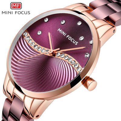 【潮裡潮氣】MINI FOCUS潮流時尚鋼帶女錶日本機芯鑲鑽防水石英女手錶0263L