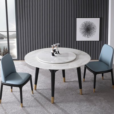 熱銷 北歐大理石圓形餐桌椅組合 現代簡約圓餐桌家用實木圓桌帶轉盤6人