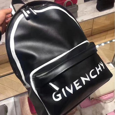Givenchy 紀梵希 牛皮 白色線條邊飾字母塗鴉款雙肩包 後背包 現貨