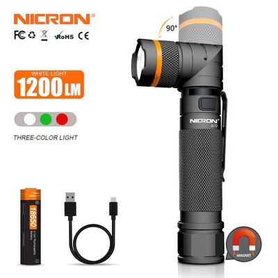 Nicron 磁鐵 90 度 Led 充電手電筒免提超高亮度 1200 流明防水角 Led 手電筒 B70-標準五金
