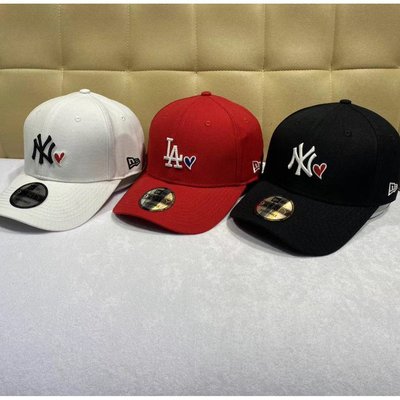 現貨熱銷-韓國連線正品 MLB棒球帽 NY LA刺繡愛心 大標鴨舌帽 洋基隊 男女情侶棒球帽 老帽 遮陽帽 贈精美包裝