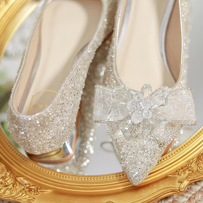 粗跟高跟鞋婚鞋新娘鞋主婚紗結婚禮平底水晶鞋中跟孕婦舒適不累腳