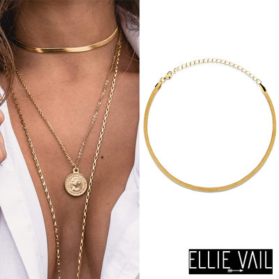 ELLIE VAIL 邁阿密防水珠寶 細緻蛇紋項鍊 簡約金色頸鍊 Nic Herringbone