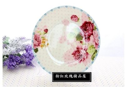 粉紅玫瑰精品屋~歐式田園風格新房裝飾盤骨瓷玫瑰花盤子~現貨