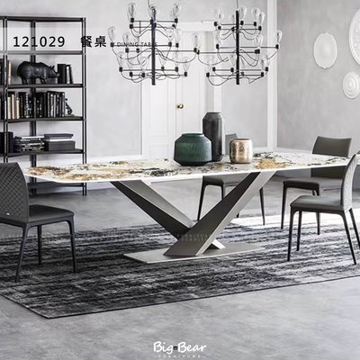 【大熊傢俱】EN 121029 大理石餐桌 飯桌 會議桌 輕奢 現代風 簡約 設計師款 餐廳 不鏽鋼 訂色 客訂