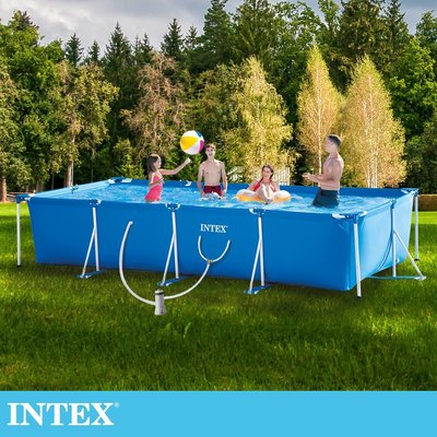 【INTEX】簡易裝長方型框架游泳池-附濾水泵(450x220x84cm)(7127L) 適6歲+以上（28279）