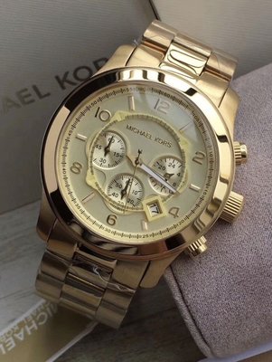 [Queen bee 代購] MICHAEL KORS MK8077 大錶面金色不銹鋼錶帶中性腕錶/男女錶/正品/免運
