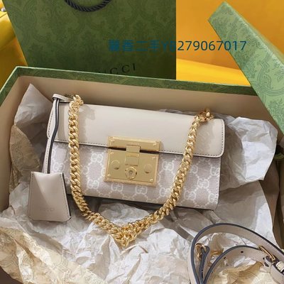 麗香二手 Gucci 古馳 23新款月光寶盒 Padlock系列迷你肩背包 斜背包 燕麥色 735103 現貨