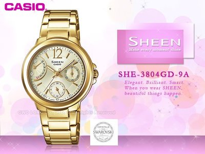 CASIO 卡西歐 手錶專賣店 SHEEN SHE-3804GD-9A 女錶 不鏽鋼錶帶金離子鍍金 一觸式3倍扣 防水