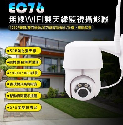 【東京數位】全新 攝影機 EC76 無線WIFI雙天線監視器 旋轉雲台 移動偵測 雙向對話 1080P錄影 夜視模式