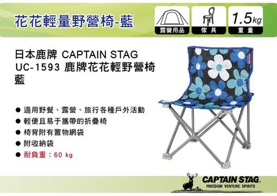 ||MyRack|| 日本 CAPTAIN STAG 花花輕野營椅-藍 UC-1593 摺疊 露營 休閒椅 導演椅 烤肉
