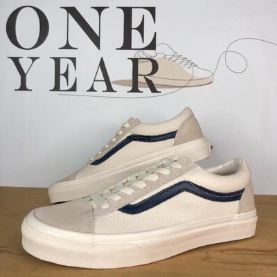 【正品】ONE YEAR_ Vans Style 36 Old Skool 權志龍 白 米白 灰 藍線 麂皮 帆布 GD 男女潮鞋