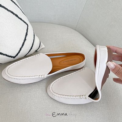 EmmaShop艾購物-韓國同步上新-春夏尖頭半包軟皮革穆勒鞋/懶人鞋/休閒鞋