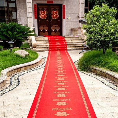 紅地毯一次性結婚用婚慶場景布置防滑耐磨加厚喜字無紡布樓梯批發【規格不同，價格不同】~特價