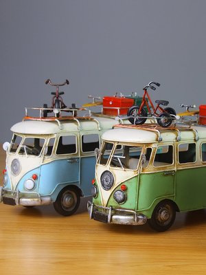 旅行巴士復古家居裝飾品擺件客廳電視櫃酒櫃擺件鐵皮老爺車模型