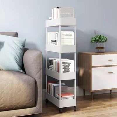 現貨熱銷-書架可移動推車落地置物架客廳臥室簡易書桌書本收納窄小整理架