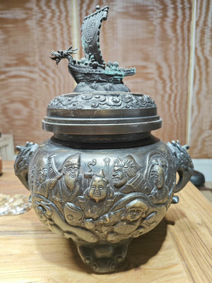 新 銅雜件日本回流老銅爐，銅香爐，純銅香薰爐，七福神銅爐，大
