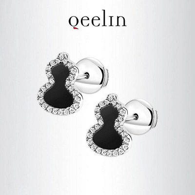 新款925銀Qeelin麒麟 Wulu 銀色鑽石縞瑪瑙葫蘆耳環耳環禮物 可開發票