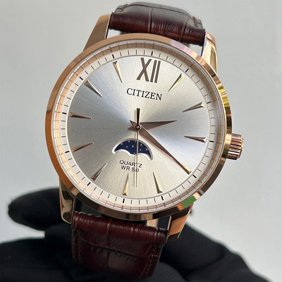 現貨 CITIZEN AK5003-05A 星辰錶 手錶 42mm 石英錶 月相 白色面盤 咖啡皮革錶帶 男錶女錶