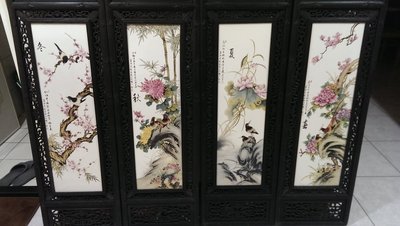 早期老瓷畫〈唐三彩〉屏風 一組(4件)春夏秋冬 稀少值得珍藏 特價出清